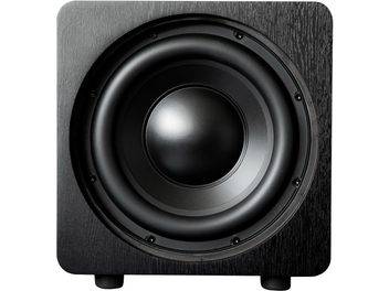 Subwoofer Velodyne Deep Blue 10 negro, vista frontal, altavoz circular negro mate en el centro, rejilla negra