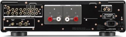 Marantz Model 30 sort hi-fi stereforstærker, frontvisning, audio-tilslutninger og kontrolknapper på forsiden, 4 røde knapper