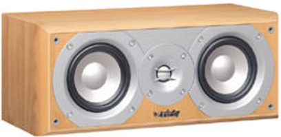 Infinity Primus C-25 centerhøjttaler, kabinet i lyst træ, front i børstet metal, 2 basenhedsenheder, centreret diskantdome-tweeter