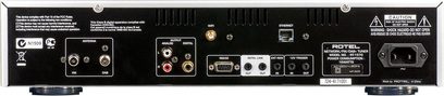 Rotel RT-1570 sølvfarvet tuner, bagside, audio- og antennetilslutninger, Ethernet-port, USB-port, LCD-skærm