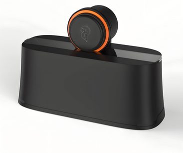 HumminGuru EZ WASHER pladevaskemaskine sort, afrundet kabinet med blankt låg og orange modul
