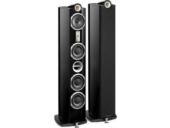 Dos altavoces de columna negros Triangle Signature Alpha, 4 altavoces plateados, base brillante elevada