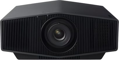 Sony BRAVIA Projector 7 — VPL-XW5100ES sort i mat plast, stor central linse omgivet af lodrette ventilationsgitre, set forfra