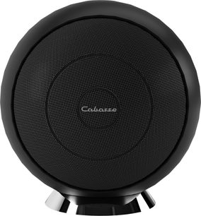 Önden görünüm: mat siyah kaidesi üzerinde küresel tasarımlı, siyah Cabasse Baltic 5 hi-fi hoparlör.