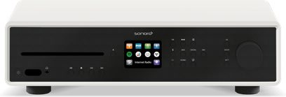 Sonoro Maestro mat hvid - sort hi-fi-system - frontvisning med berøringsskærm, knapper og tilslutninger