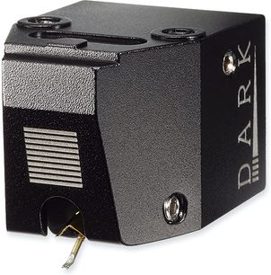 Черна винилова платинена клетка Vertere Acoustics Dark Sabre, преден изглед, с тонрък и конектори отзад