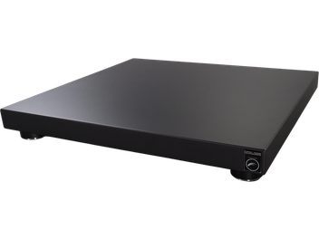 Franc Audio Accessories Wood Block SLIM Platform BASIC schwarze Antivibrationsplattform, perspektivische Ansicht auf runden Füßen