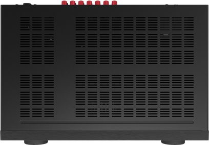 Domácí kino Pioneer VSX-835D v černé barvě, pohled zepředu, 7 červených tlačítek na horní straně, ventilační mřížka vpředu