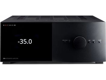 Anthem STR integrált fekete sztereó hi-fi erősítő, előlapi panel, "-35.0" kijelző, gombok és vezérlő tárcsa