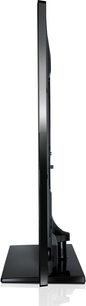 Samsung UE32ES5500 sort fladskærms-TV, set fra siden, med sort rektangulært stativ