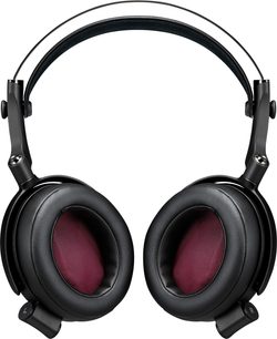 Yamaha YH-C3000 hodetelefoner, frontvisning, dobbel metallbøyle, ovale puter i svart kunstskinn, bordeaux indre stoff