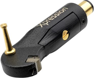 Ortofon MC XPRESSION vinilų grotuvo galvutė, perspektyvinis vaizdas, juodas korpusas, auksinė varžtelė, metalinis antgalis, užrašas "Xpression"