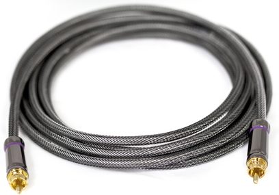 3 meter sort flettet lydkabel med forgyldte RCA-stik i enderne