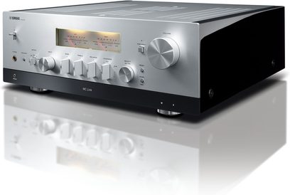 Yamaha R-N2000A silver hi-fi stereo amplifier, front panel with buttons, knobs, display, and jacks, front view