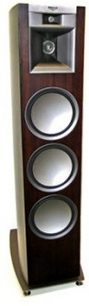 Klipsch P37F espresso, mørkt træhøjttaler med 3 runde, sorte indbygningshøjttalere på forsiden