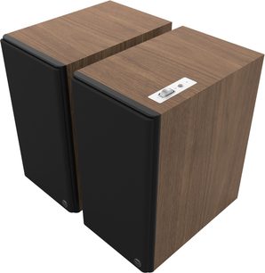 Paar Klipsch The Nines II Lautsprecher in Nussbaum, schwarze Fronten, Dreiviertelansicht