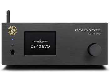 Nätverksspelare Gold Note DS-10 EVO LINE svart, front i borstad aluminium med central display och stor högerknapp