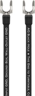 Black Hole GroundGoody phono-kabel 3m, to sorte cylindriske ledere med hvide inskriptioner og stik i sølvmetal