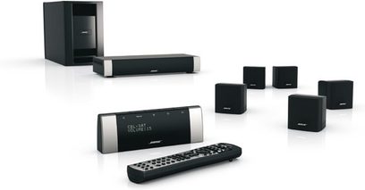 Bose Lifestyle V10 hjemmebiograf-system, soundbar, fjernbetjening, 5 satellithøjttalere, subwoofer, sort, produktbillede