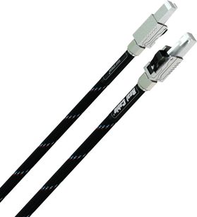 Ethernet-nätverkskabel RJ45 Real Cable Eight Stream 1m med silverfärgade metallkontakter och svart flätad kabelmantel med mönster