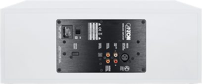 Bezdrátový reproduktor Canton Smart GLE 5 S2 v matné bílé, zadní pohled s černým panelem pro audio připojení a napájecí zásuvkou