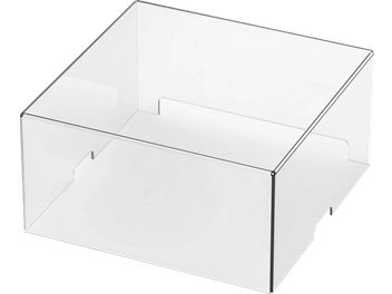 Průhledný kryt Pro-Ject Cover It DS pro gramofon, pohled z tříčtvrtečního úhlu s bočními výřezy