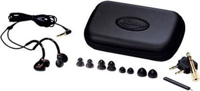 Åbne Klipsch Custom 3 hi-fi hovedtelefoner i sort, sorte in-ear hovedtelefoner, sort kabel, sort transportetui
