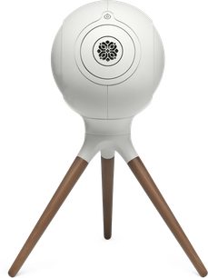 Piede di supporto DEVIALET TREEPOD, finitura Light Pearl, treppiede in legno a tre gambe, supporto bianco perlato, vista frontale