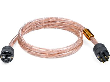 Câble audio iFi Audio NOVA en cuivre tressé de couleur rose avec connecteurs noirs aux extrémités
