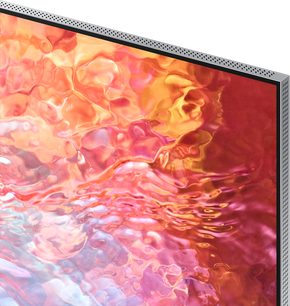 Samsung 65QN700B 2022 fladskærms-TV, der viser et abstrakt billede med varme og flydende farver, der minder om flammer eller skyer