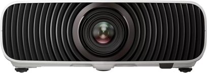 White Epson EH-LS7500 projector, front view with central lens and ribbed black front panel