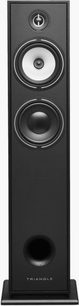 Enceinte colonne Triangle Borea BR07 noir, vue de face, haut-parleurs circulaires, tweeter, ports bass-reflex, façade noire