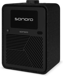 Sonoro Atron anthracite and black tabletop radio, front view, with display and geometric speaker grille
