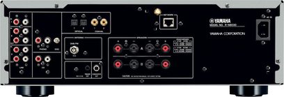 Yamaha R-N803D sort hi-fi stereforstærker, frontpanel, frontvisning, tilslutninger og kontroller, optisk og koaksial port
