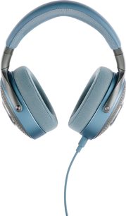 Слушалки Focal AZURYS в светло синьо и сиво, преден изглед, мек нагласен обръч, овални възглавнички, светло син кабел