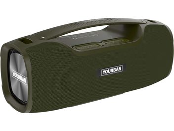 Enceinte bluetooth Yourban Getone 70 verte, vue de trois quarts, grille avant, boutons sur le dessus, poignée intégrée