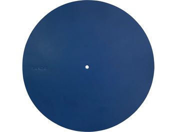 Royal blue turntable platter cover Bringhs, circular, smooth surface, central hole, embossed Bringhs logo
