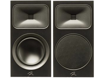 MartinLogan Foundation B2 bogreolhøjttaler, mat sort, set forfra og bagfra, diskant, mellemtone-/basenheder