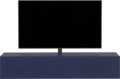 Mobile audio-video Spectral Core 30 blu scuro, con frontale liscio senza maniglie, con televisore su supporto centrale