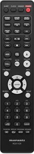 Sort Marantz RC011CR fjernbetjening med numeriske taster, navigations- og kontroltaster til cd-afspiller, tuner og forstærker
