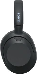 Brezžične Bluetooth slušalke Sony ULT WEAR črne barve, pogled s strani, ovalna ušesna blazinica, širok naglavni trak, viden bel logotip