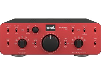Rdeč aktivni avdio filter SPL Crossover Mk2, sprednji pogled s krmilniki frekvenc in ravni