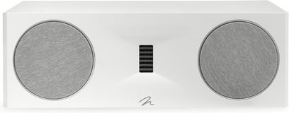 MartinLogan Motion XT C100 centrale luidspreker mat wit met twee grijze ronde roosters en een zwarte rechthoekige centrale tweeter