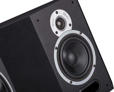 Reproduktor Davis Acoustics Atmosphere černý, detailní pohled zepředu, viditelný tweeter a woofer
