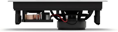 Sonos In-Wall svart inbyggd väggmonteringshögtalare, framifrån, med gallret borttaget som visar högtalarelement och anslutningar