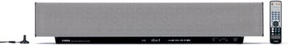 Barra audio Yamaha YSP-1100 nera, vista frontale, con display digitale, pulsanti di controllo e telecomando