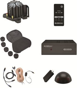 ButtKicker BK-KIT-4: Kontrolboks, fjernbetjening, 6 gummistødpuder, kabler, strømadapter, sort modul
