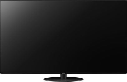 Téléviseur Panasonic TX-55HZ1000E, écran plat rectangulaire noir éteint, vue de face centrée, posé sur un support noir