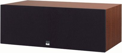 Bowers & Wilkins HTM61 S2 center højttaler i mørkt træ, aflang rektangulær form, sort gitter på forsiden