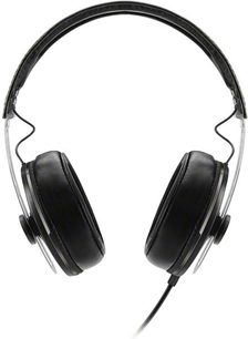 Sennheiser MOMENTUM M2 AEG sort hovedtelefoner, åben circumaural, blank sort hovedbøjle og ørekopper, set forfra